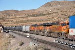 Eastbound ethanol empties attached to a stack train